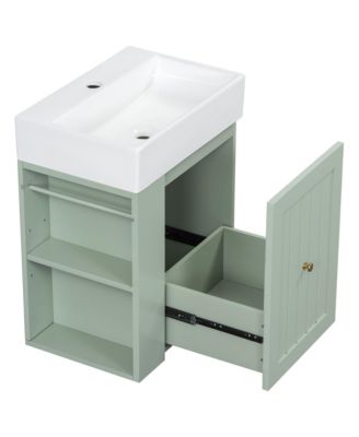 Bathroom Vanity with Ceramic Sink Storage Cabinet Drawer and Golden Handle