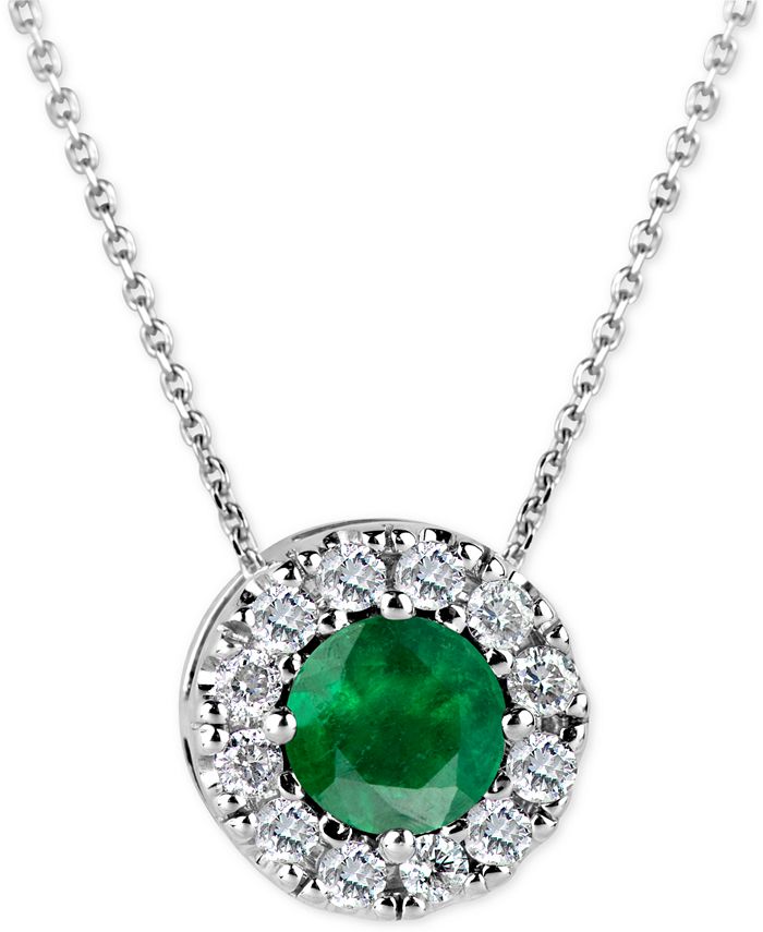 Macy's Emerald (1/2 ct. t.w.) and Diamond (1/6 ct. t.w.) Halo Pendant ...