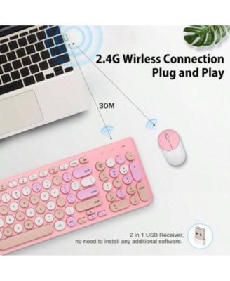 Wireless Keyboard and Mouse Combo, Typewriter Keyboard with Round Keycaps, 2.4GHz Wireless Keyboard Mouse