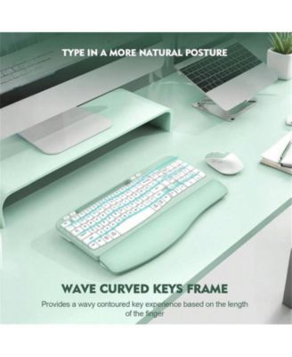 Wireless Keyboard and Mouse Combo - Full-Sized Keyboard with Cushioned Palm Rest, Phone Holder, 2.4G Cordless Set for Computer, Laptop, PC - Green