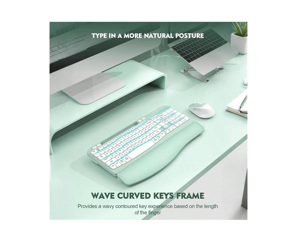 Wireless Keyboard and Mouse Combo - Full-Sized Keyboard with Cushioned Palm Rest, Phone Holder, 2.4G Cordless Set for Computer, Laptop, Pc