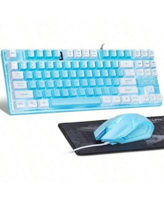 87 Keys TKL Gaming Keyboard And Mouse Combo - Wired Backlit Keyboard with 800 - 3200 DPI RGB Mouse, Gaming PC Laptop - Main Blue