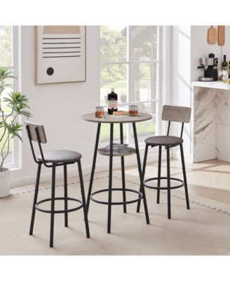 Round Stool Set with Shelf and Upholstered Backrest, 23.62'' W x 23.62'' D x 35.43'' H