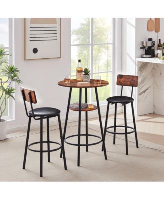 Round Stool Set with Shelf and Upholstered Backrest, 23.62'' W x 23.62'' D x 35.43'' H