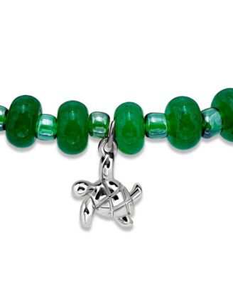 Green Agate Rondelle and Turtle Drop Beaded Stretch Bracelet 