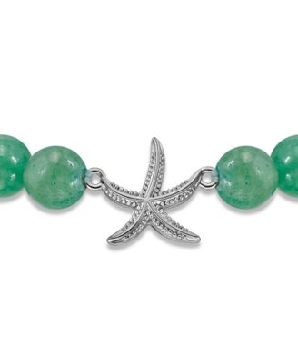 Aventurine Beads and Starfish Charm Silver Plated Stretch Bracelet