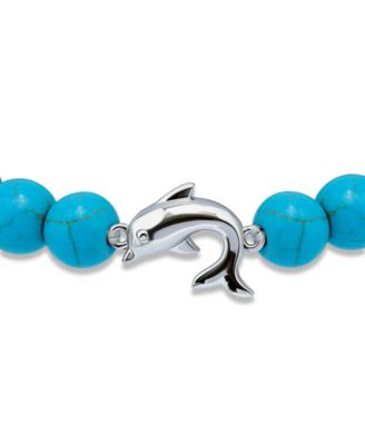 Howlite Chrysocolla Beads and Dolphin Charm Station Silver Plated Stretch Bracelet