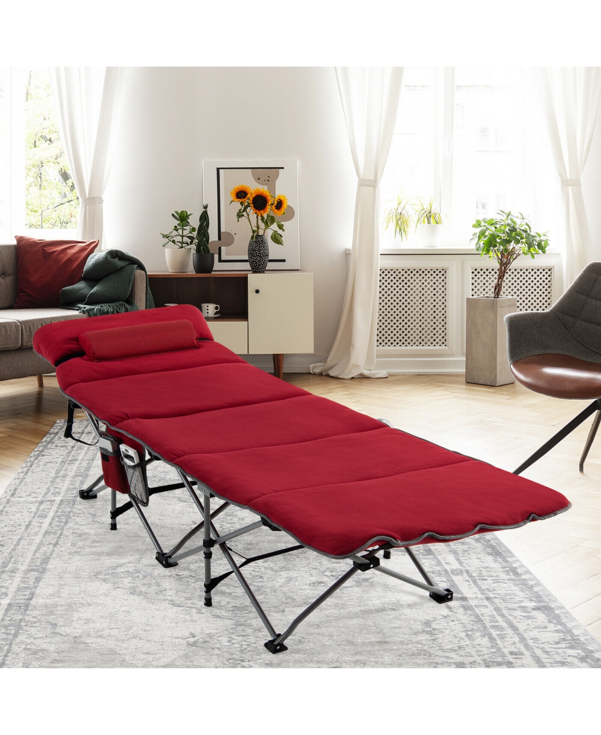 Skonyon Folding Retractable Travel Camping Cot with Mattress and Carry Bag