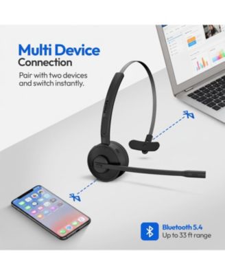 Bluetooth Headset with Noise-Canceling Mic, Mute Button, Long Battery Life, Dual Charging for Office, Home, Car