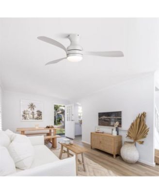 52-inch Modern White 3-Blade Flush Mount Ceiling Fan with Led Light and Remote Control