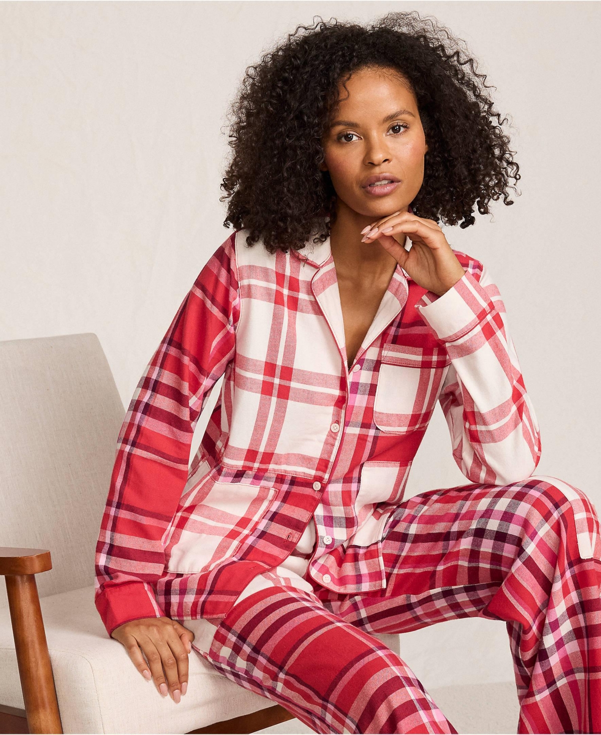 Lands' End Women's Long Sleeve Flannel Patchwork Pajama Top