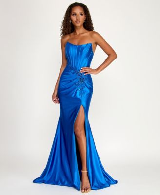 Juniors' Strapless Corseted Gown