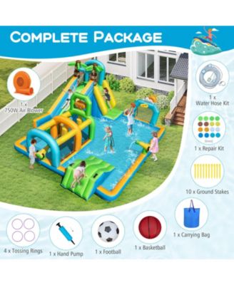 Inflatable Dual Water Slide Aqua Park with Tropical Theme and 750W Blower
