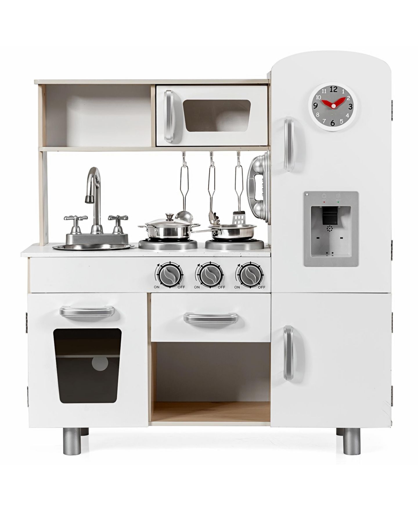 Детский игровой набор SKONYON Vintage Wooden Play Kitchen Pretend Cooking Playset, 7-Piece, Ages 3+, цвет: Белый — фото 5