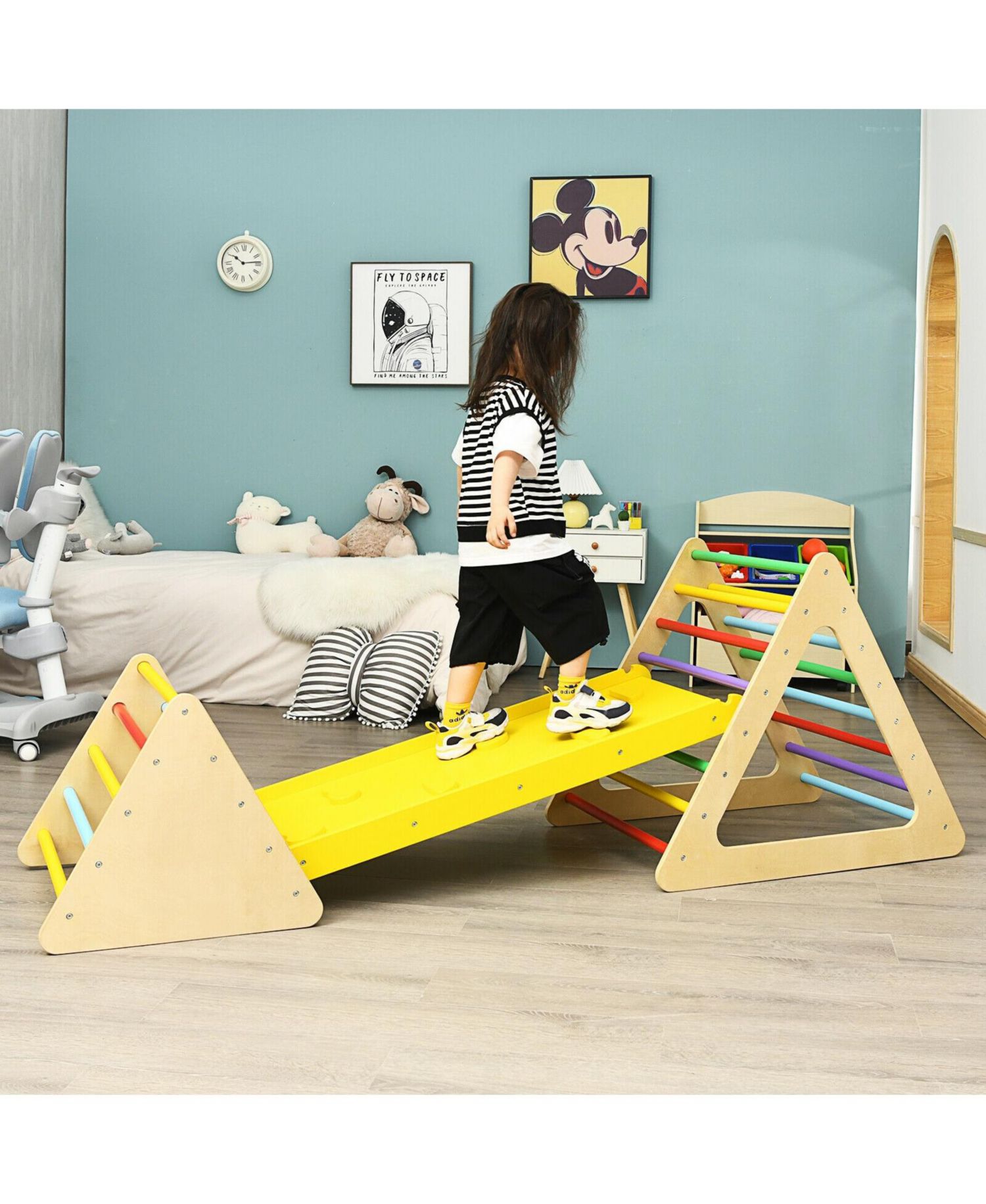3-in-1 Wooden Triangle Climbers and Ramp, 3-Piece Set