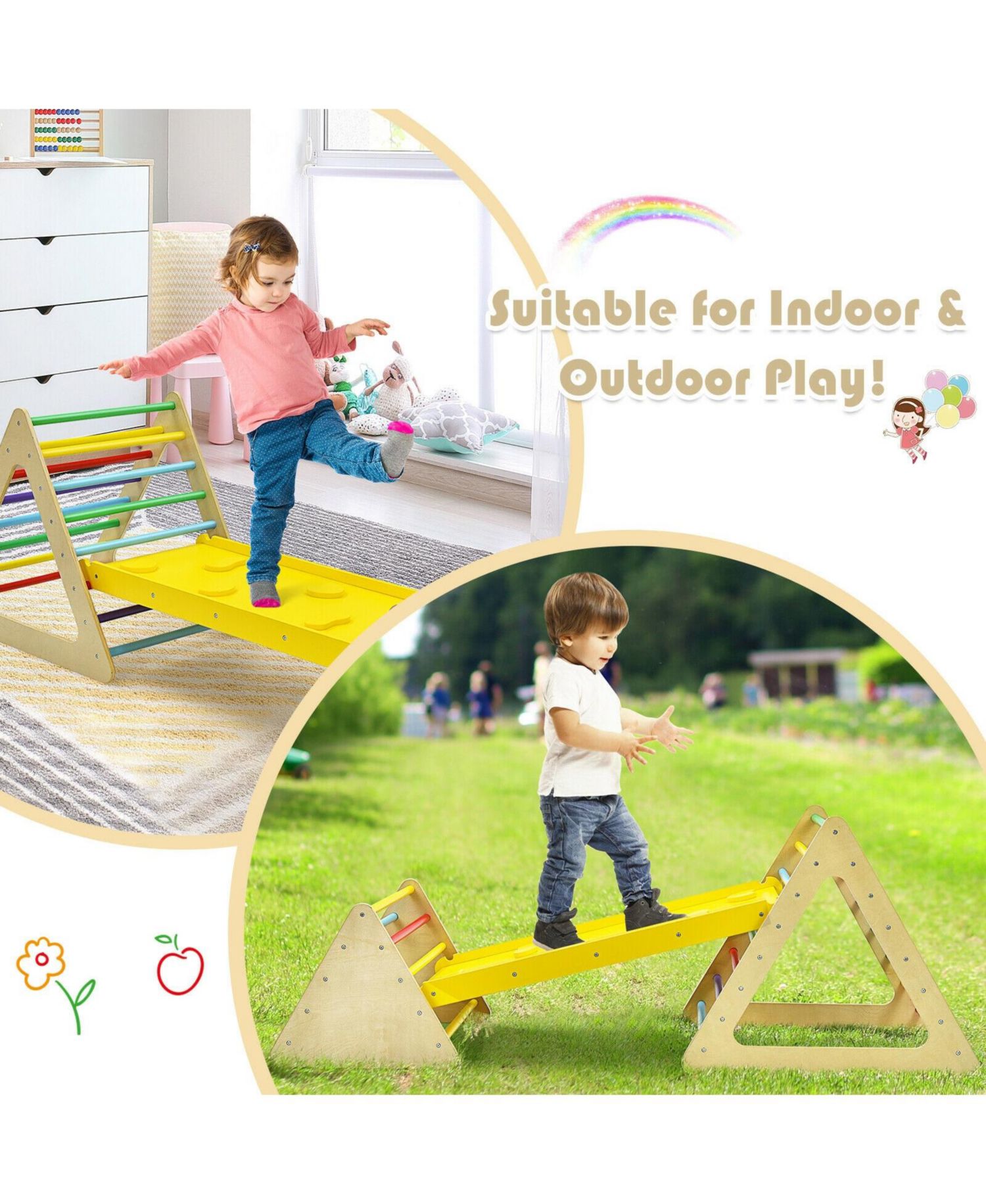 3-in-1 Wooden Triangle Climbers and Ramp, 3-Piece Set
