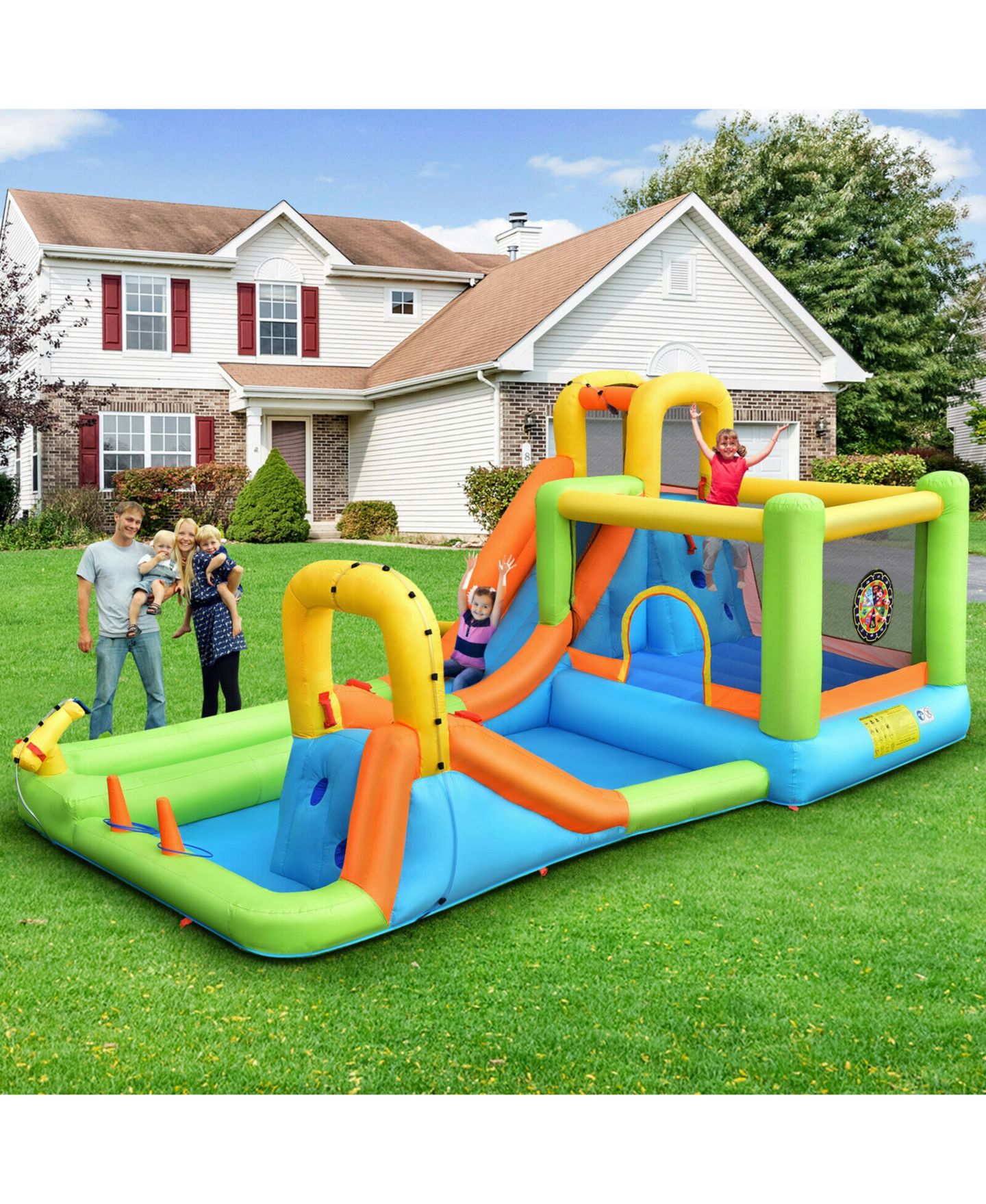 Детская игрушка SKONYON 8-in-1 Inflatable Water Slide Bounce House with 735W Blower, For Up to 3 People, Ages 3-10, цвет: Синий — фото 8