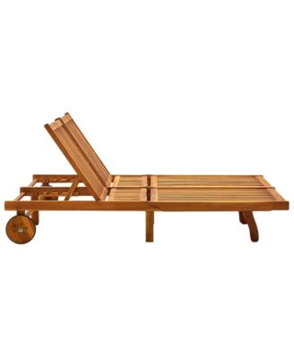 2-Person Solid Wood Acacia Cushioned Patio Sun Lounger