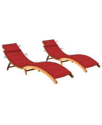 Patio Sun Lounger Red Solid acacia wood Standard Foldable