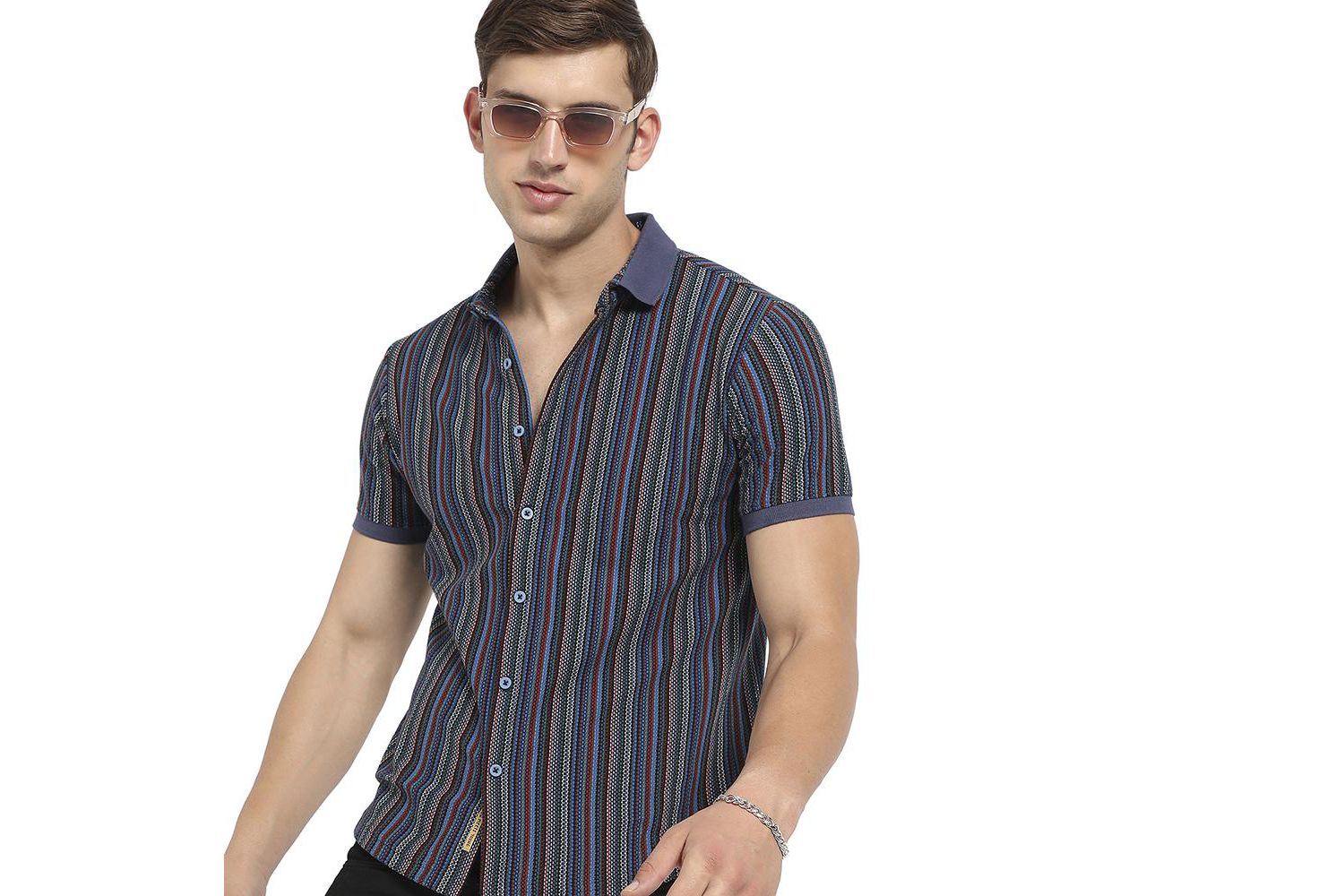 Men's Multicolour Contrast Knitted Shirt