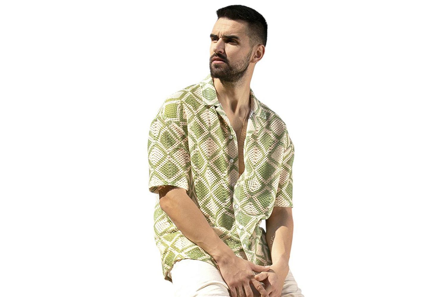 Men's Grass Green & Pale Yellow Geometric Block Oversized Shirt