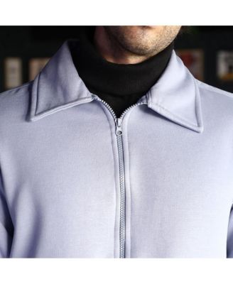 Men's Misty Blue Zip-Front Knit Jacket