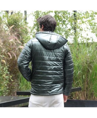 Men's Seaweed Green Coated Panel-Quilt Puffer Jacket