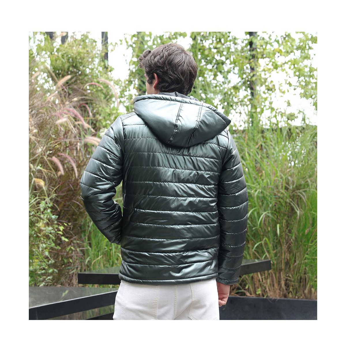 Campus Sutra Men's Seaweed Green Coated Panel-Quilt Puffer Jacket