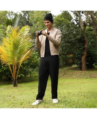 Men's Sand Beige Lined-Jacquard Bomber Jacket