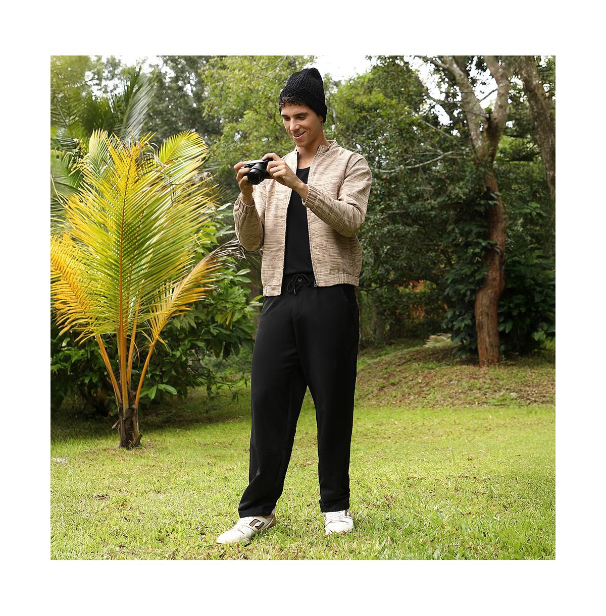 Campus Sutra Men's Sand Beige Lined-Jacquard Bomber Jacket