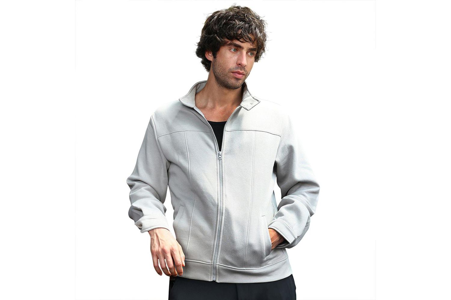 Men's Cloud Grey Panel-Stitch Knit Jacket
