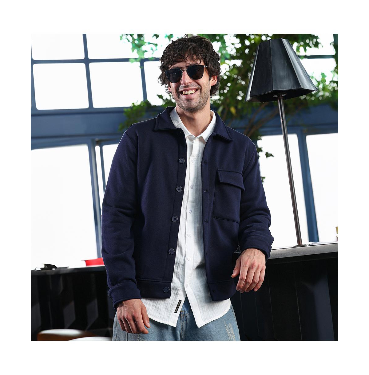 Campus Sutra Men's Navy Blue Utility-Knit Jacket