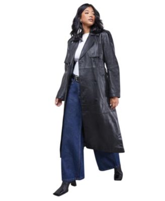 Women's Real Leather Belted Trench Coat.