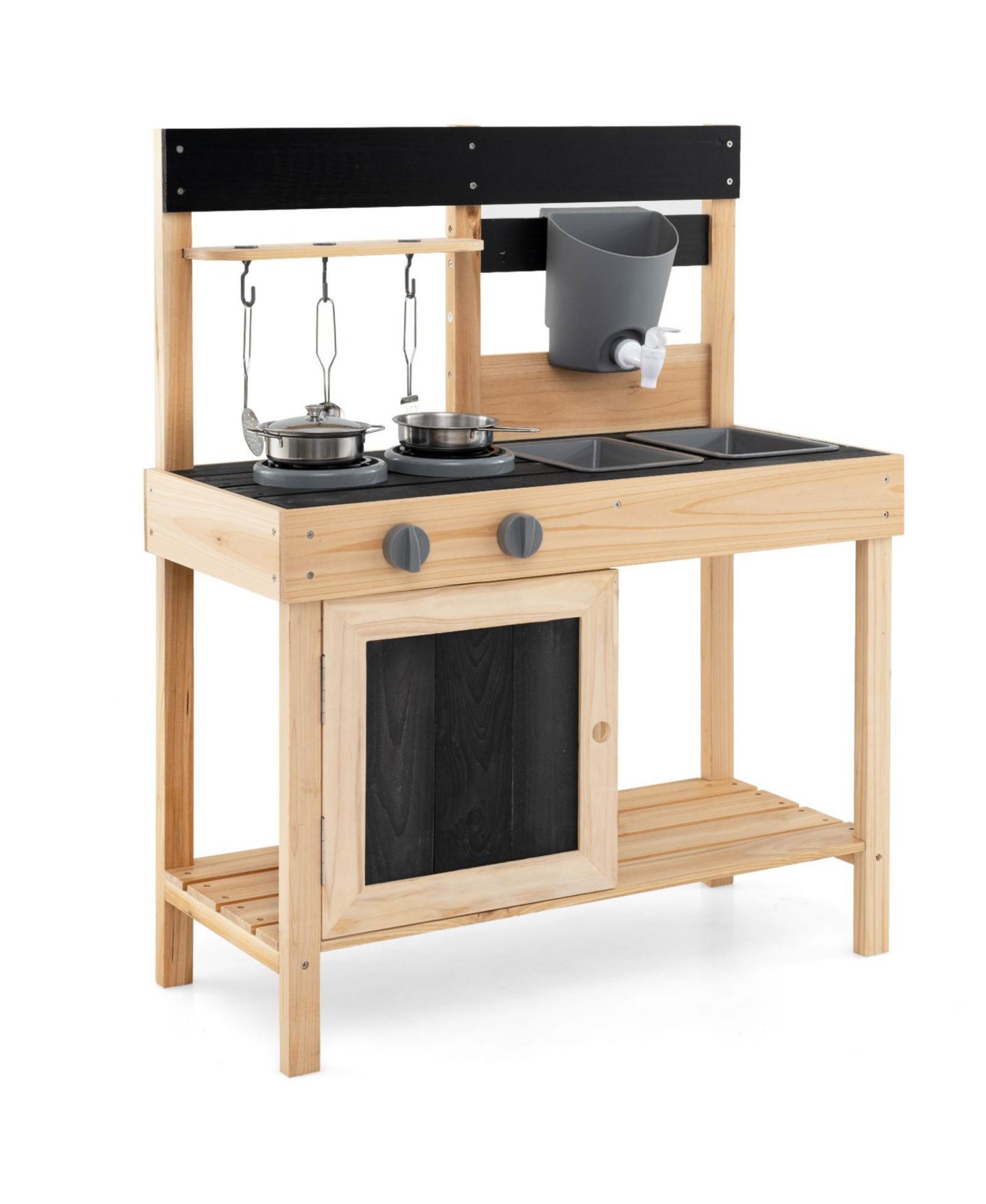 Детский игровой набор SKONYON Wooden Outdoor Mud Kitchen Working Water Faucet 8-Piece Playset, Ages 3+, цвет: Натуральный — фото 1