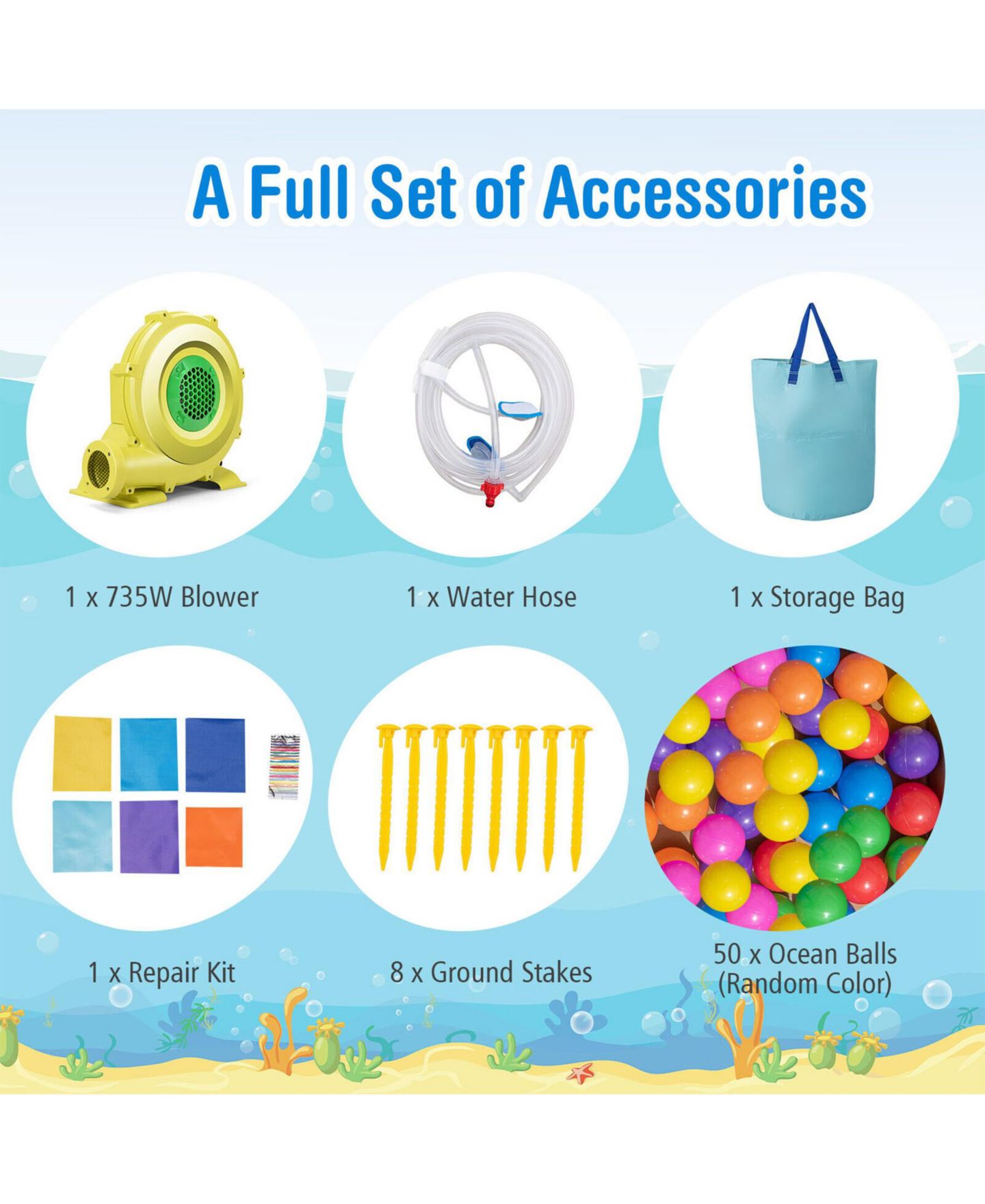 Детская игрушка SUGIFT Inflatable Ocean-Themed Bounce House with 680W Blower and 2 Pools., цвет: Синий — фото 9