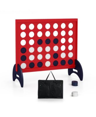 Wooden 4-In-a-row Game Set With 42 PCS Chips And 600D Oxford Fabric Carrying Bag