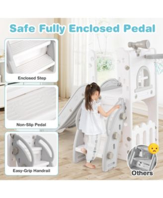 6-in-1 Toddler Slide L-shaped Playground with Basketball Hoop and Ladder