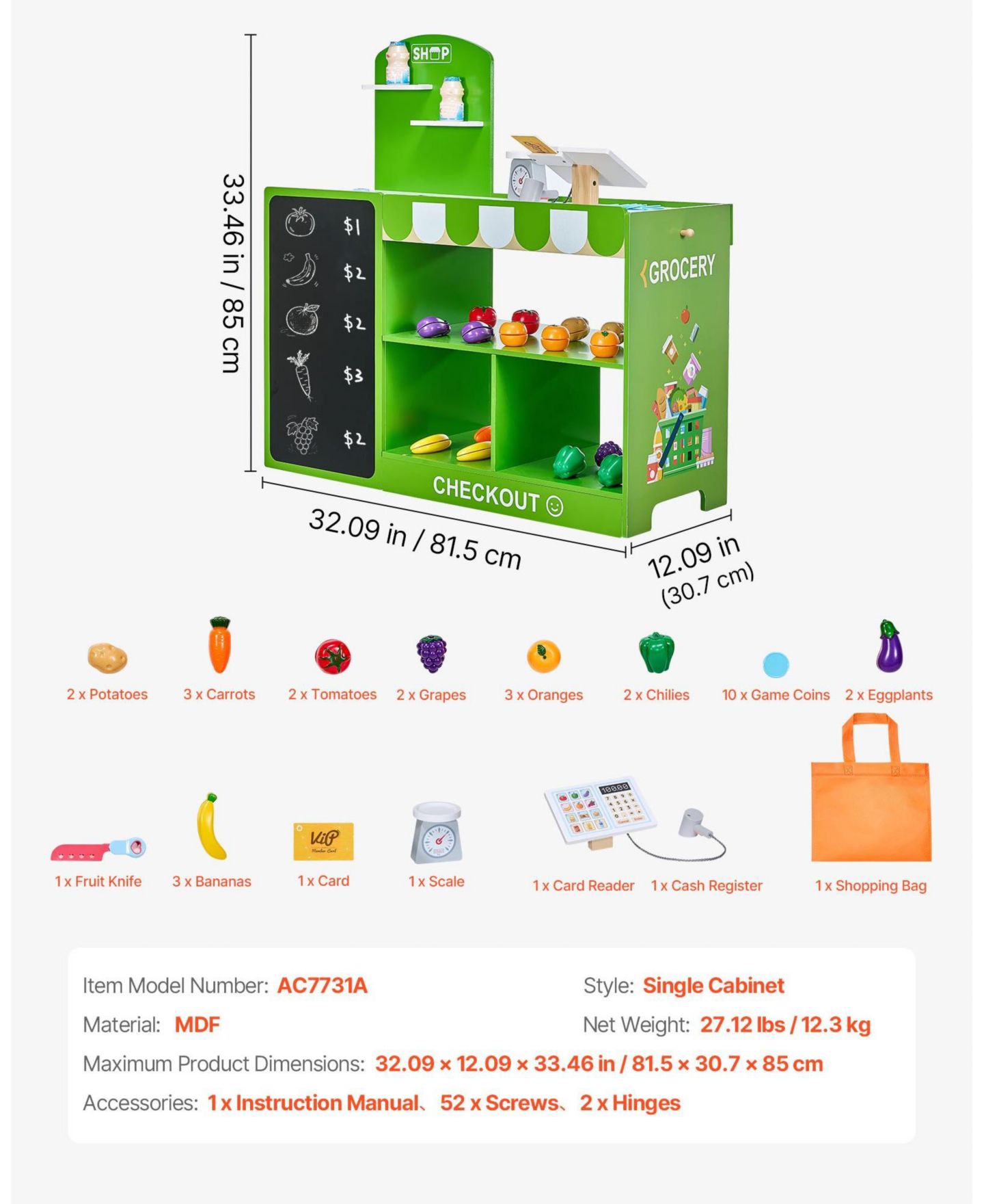 Детский игровой набор Mecale Grocery Store Working Conveyor Belt 35-Piece Playset, Ages 3+, цвет: Зелёный — фото 4