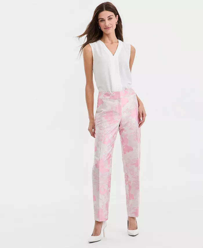 Women's Floral Jacquard High-Rise Slim Pants, Regular & Petite