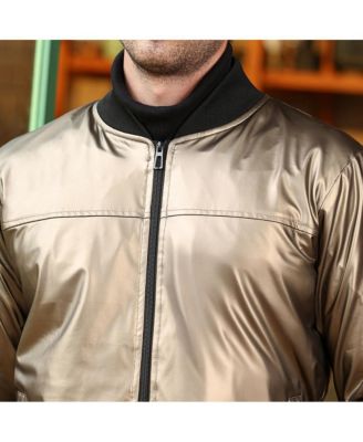 Men's Antique Bronze Patent-Panel Bomber Jacket