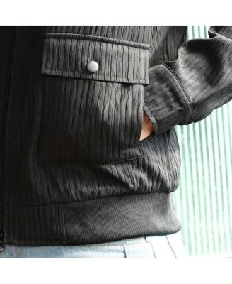 Men's Midnight Black Zip-Front Crease-Tactile Jacket