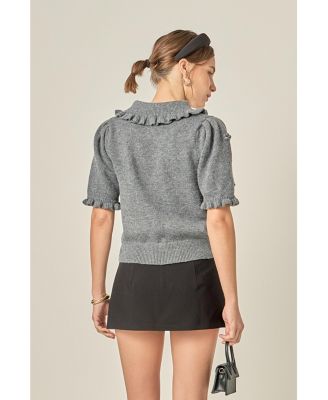 Women's Pearl Floral Ruffle Sleeve Knit