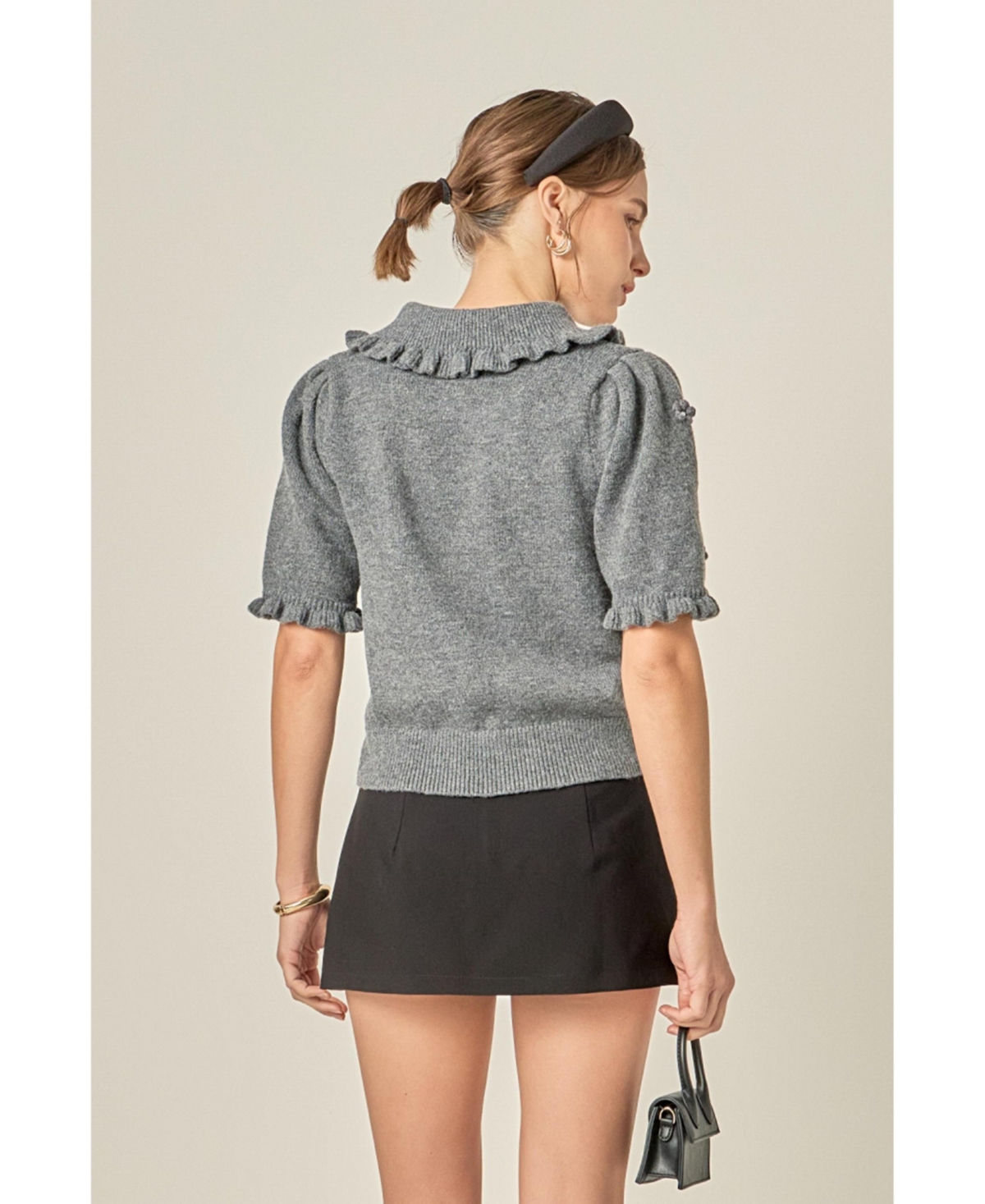 English Factory Women's Pearl Floral Ruffle Sleeve Knit