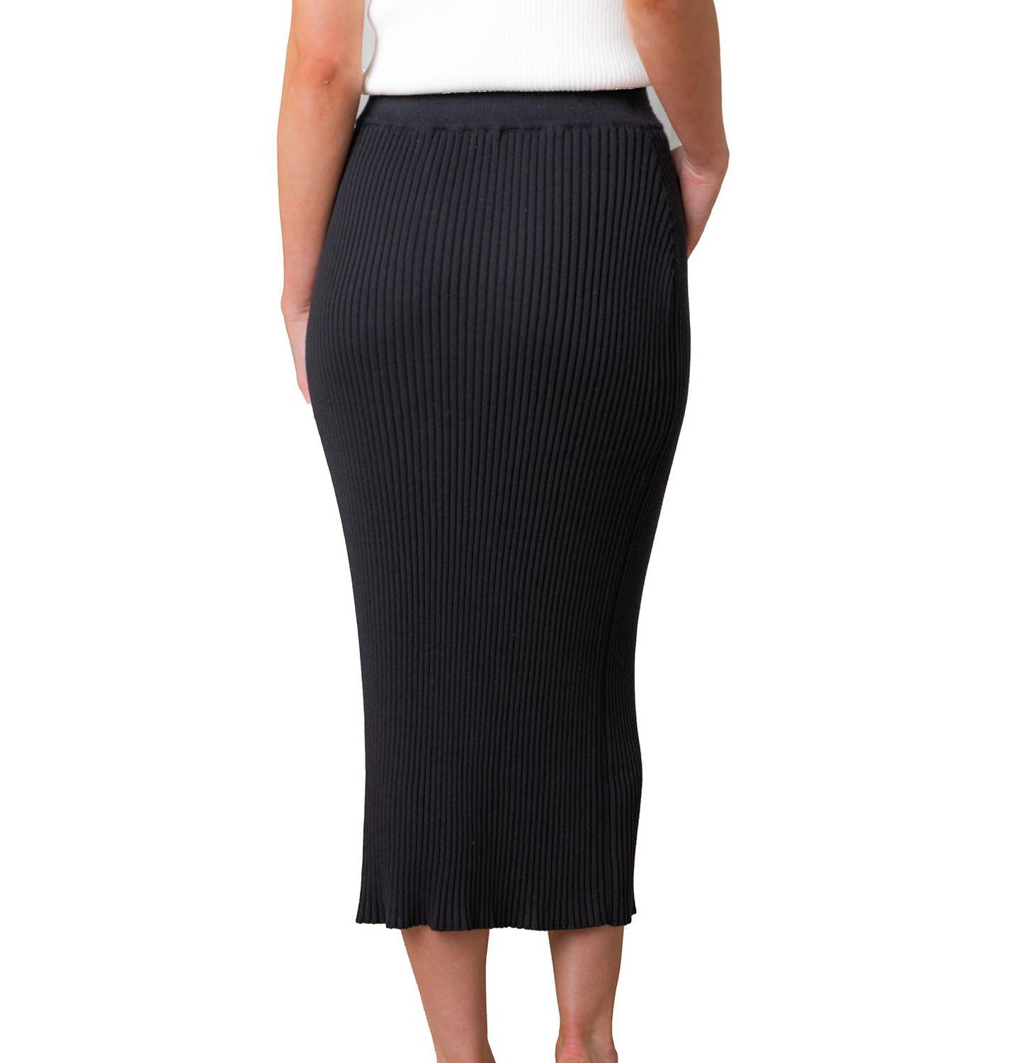 Женская юбка Hope & Henry Organic Rib Knit Sweater Midi, цвет: Чёрный — фото 3