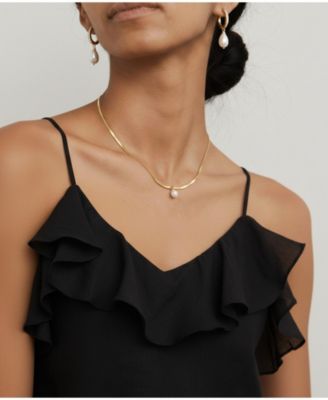 2-Pc. Set Handcrafted Sleek Snake Chain With Pearl Necklace and Earrings in Gold Plated Finish