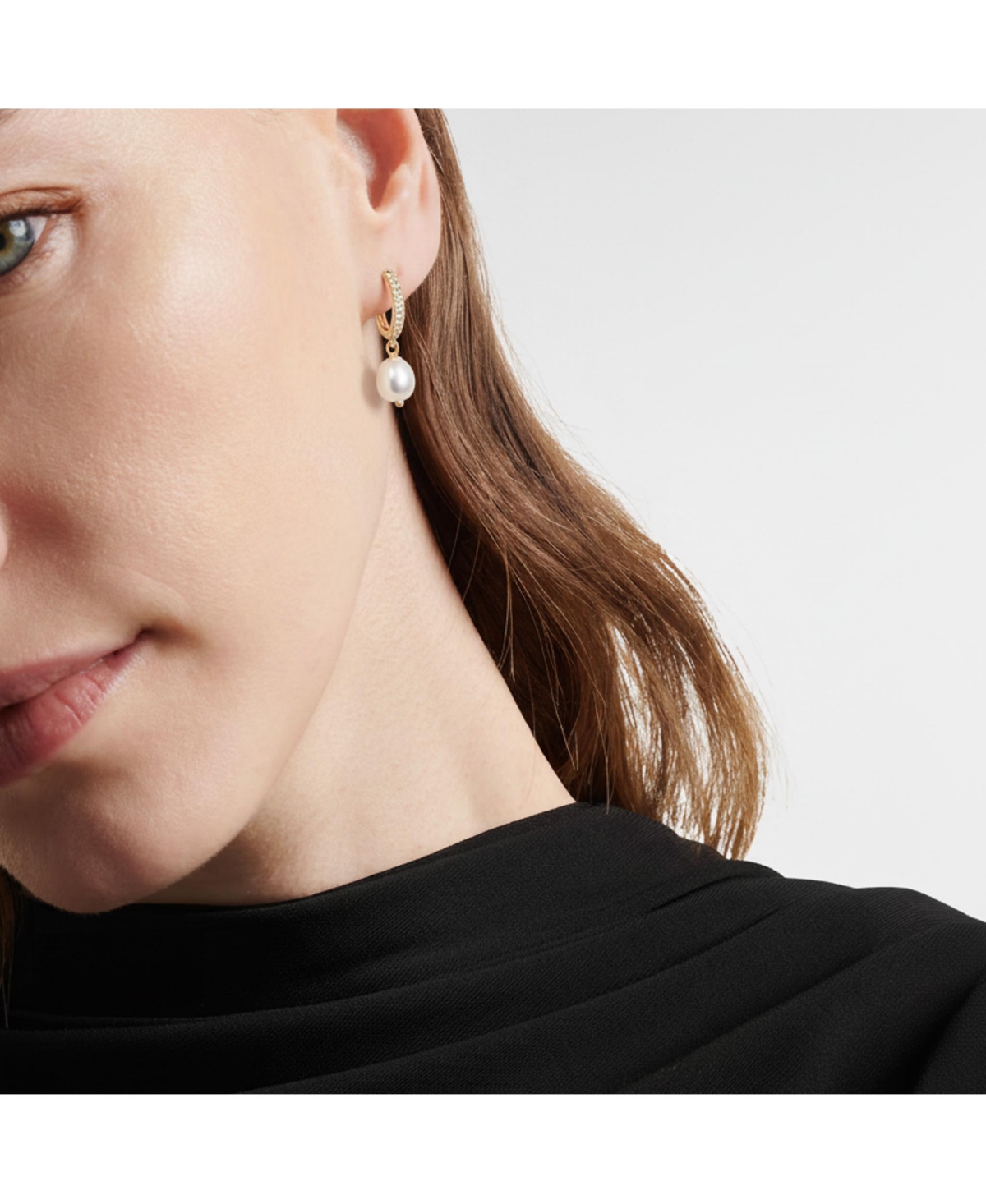 Joey Baby 2-Pc. Set Handcrafted Sleek Snake Chain With Pearl Necklace and Earrings in Gold Plated Finish