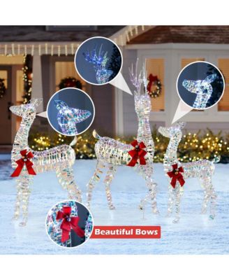 3-Piece Large Lighted Christmas Reindeer Family with LED Lights & Bows Buck