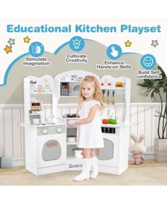 Corner Kitchen Playset with Coffee Machine Oven Microwave Washing Machine