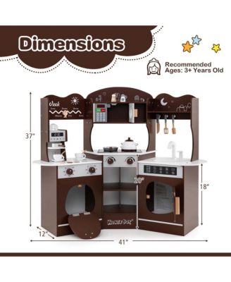 Corner Kitchen Playset with Coffee Machine Oven Microwave Washing Machine