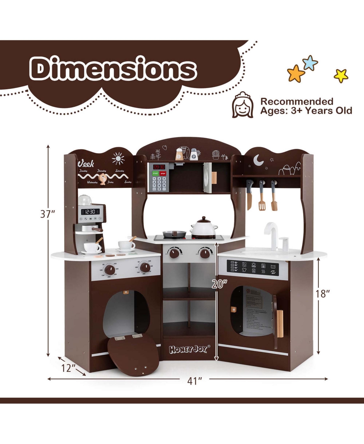Corner Kitchen Playset with Coffee Machine Oven Microwave Washing